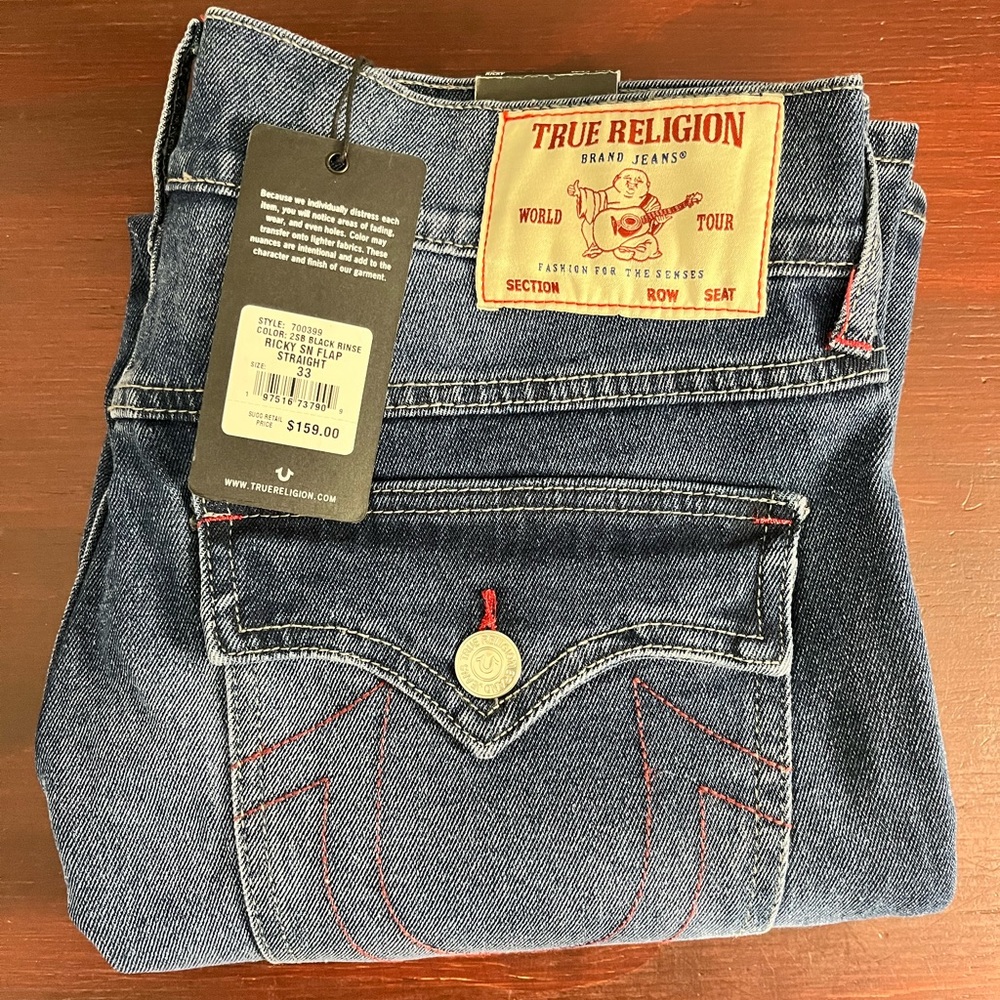True Religion Men's Ricky SN Flap Relaxed Straight Jeans W33 L34 New